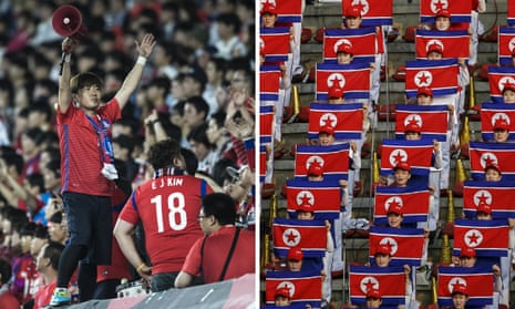 South Korea and North Korea football fans.