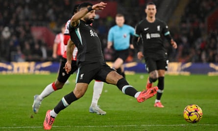 Mohamed Salah scores Liverpool’s second equaliser against Southampton on Sunday