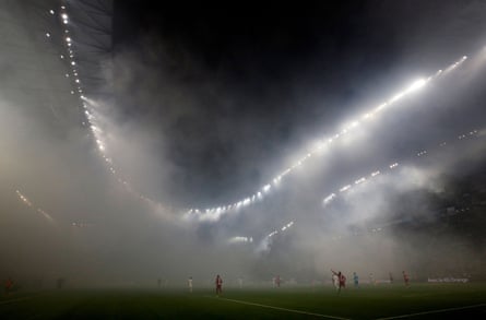 Fog descends on Marseille, halting the home side’s game with Lyon for five minutes.