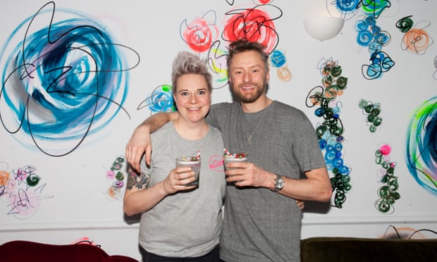 Meriel Armitage and Luke McLaughlin toast the opening of their vegan pub with Tequila Sours, cocktails made with chickpea water instead of egg whites 