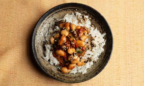 Bean feast:  butter beans, miso and tomato.