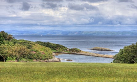 Looking down to Ardlussa Bay on Isle of Jura, Southern Inner Hebrides, Scotland