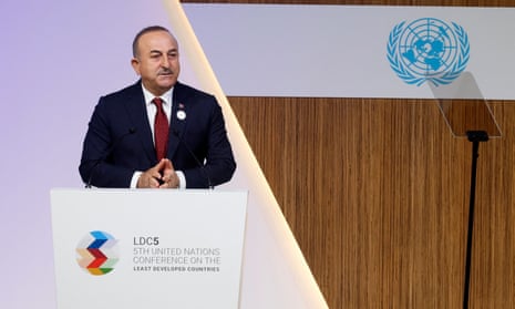 Turkey's foreign minister Mevlüt Çavuşoğlu at the UN Conference in Doha.