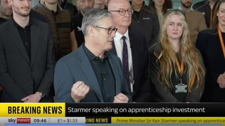 Keir Starmer speaking to apprentices at McLaren