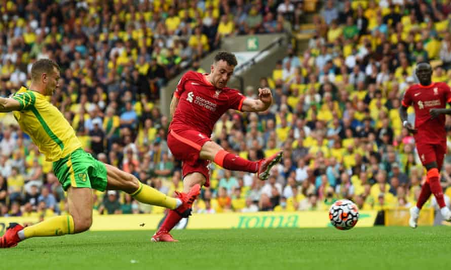 Diogo Jota slots home the opener after Mohamed Salah’s miscontrol ran into his path
