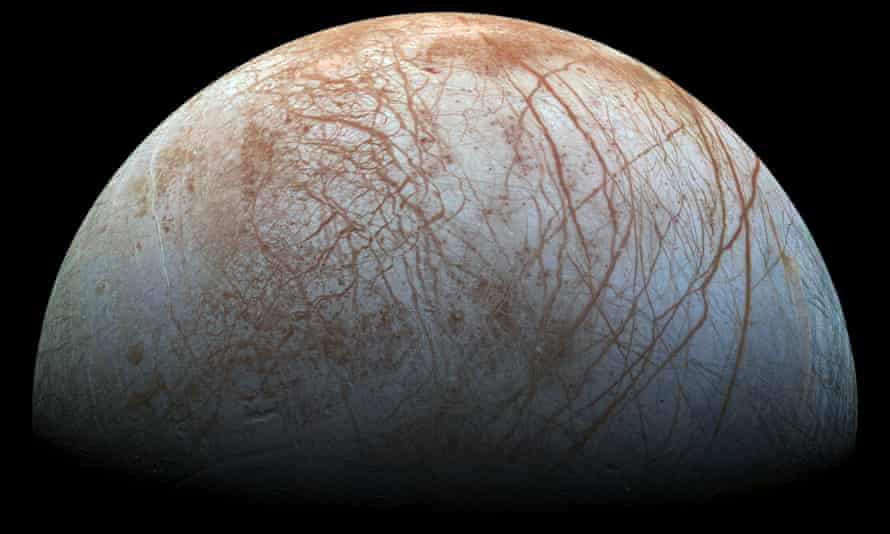 A view of Jupiter’s moon Europa created from images taken by NASA’s Galileo spacecraft in the late 1990s. Credits: NASA/JPL-Caltech/SETI Institute
