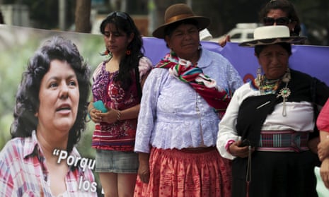 Women participate in a memorial service for Berta Cáceres during a protest to demand justice, in San Salvador, El Salvador.