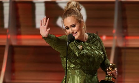 Adele winning a Grammy in 2017.