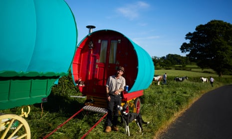 Travellers at an overnight camp in Cumbria.