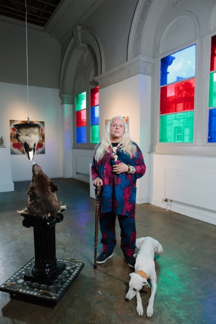 Genesis P Orridge amid an exhibition of her work at Summerhall, Edinburgh, 2014.