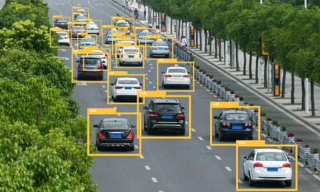 Machine learning analytics identify vehicles technology , Artificial intelligence concept. Software ui analytics and recognition cars vehicles in city