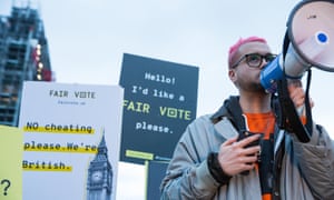 Cambridge Analytica whistleblower Christopher Wylie addresses a rally in Parliament Square organised by the Fair Vote Project.