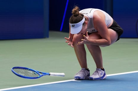 Czech Republic's Linda Noskova celebrates winning her round of 16 match.