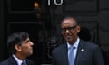 Rishi Sunak with Rwanda's president Paul Kagame on the steps of 10 Downing Street on 9 April.