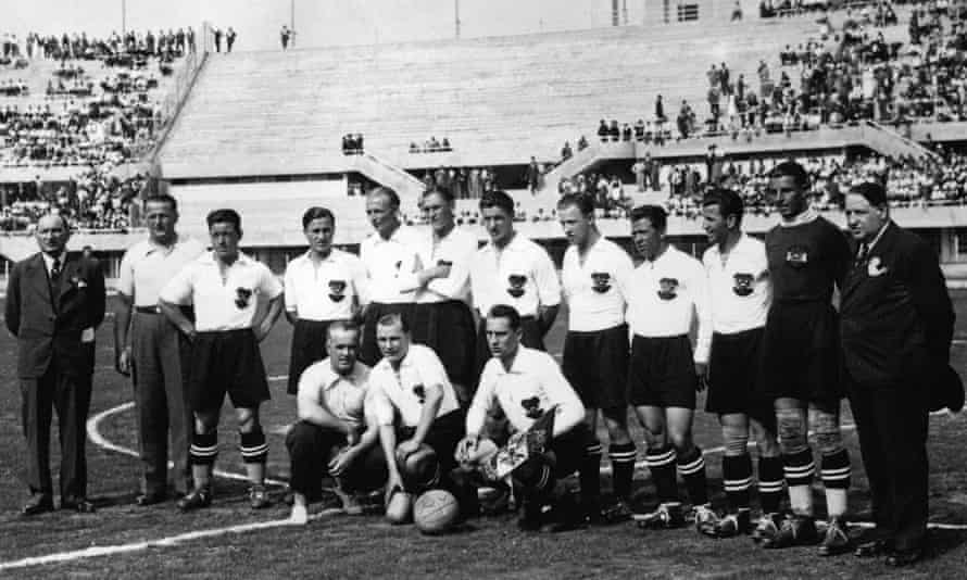 Austria pose before beating France at the 1934 World Cup in Turin. Matthias Sindelar is fifth left.