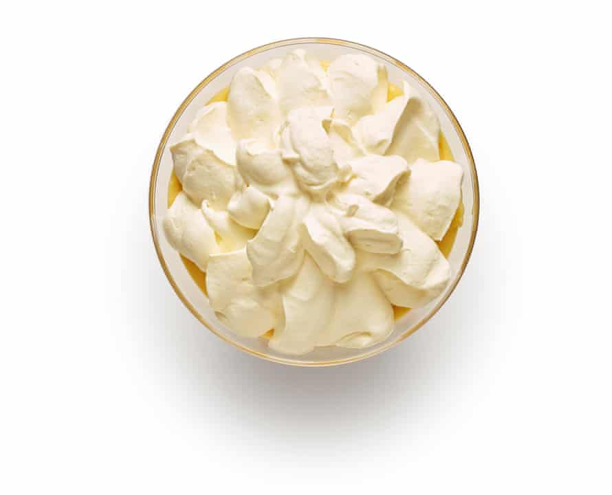 Felicity Cloake’s trifle 9. Pip or dollop cream on custard.