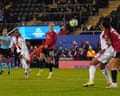 OL Lyonnes’ Melchie Dumornay fires home her side’s second goal against Manchester United. RESTRICTIONS: Use subject to restrictions. Editorial use only, no commercial use without prior consent from rights holder.