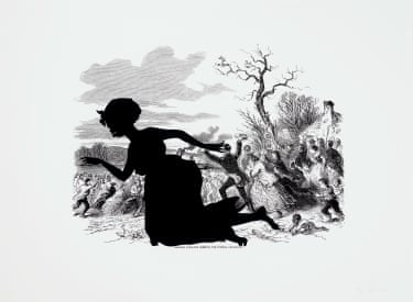 a graphic of an outline of a women running with people running behind her