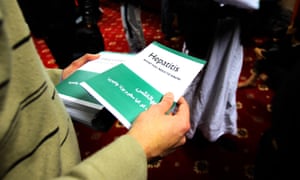 Public information leaflets. Nine in 10 people infected with hepatitis C have injected recreational drugs says Public Health England.