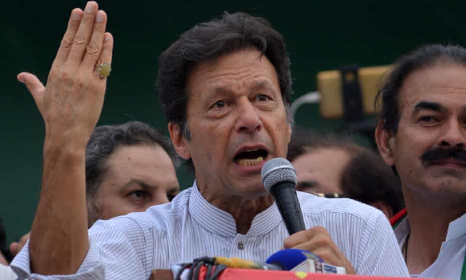 Imran Khan delivers a speech during the election campaign.