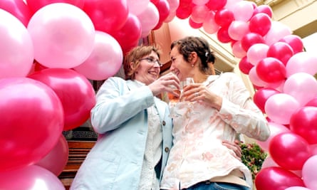 A gay couple celebrate their civil partnership in 2004.
