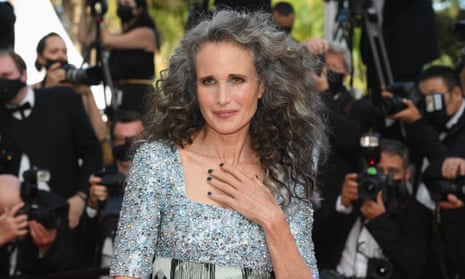 Andie MacDowell wore her curly hair loose to attend the screening of Annette at the Cannes film festival. 