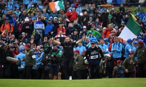 Shane Lowry walks up the 18th at the 2019 Open