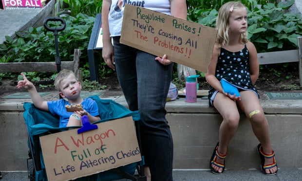 Children are seen at a protest against the supreme court's decision to overturn Roe v Wade in Raleigh, North Carolina, last month.