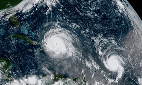 Satellite image of Hurricanes Irma and Jose.