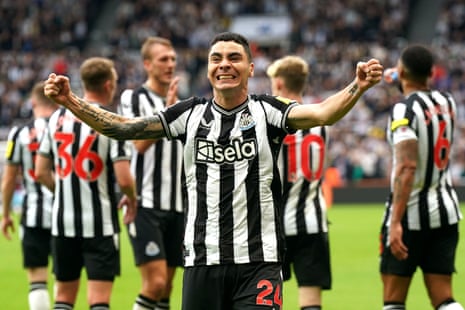 Miguel Almiron celebrates scoring against Burnley during Newcastle’s 2-0 win over the Clarets at St James’ Park in September last year.