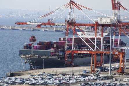 A container ship at the Port of Kawasaki near Tokyo on March 9, 2022.