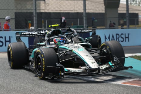 Mercedes driver Kimi Antonelli of Italy steers his car during a sprint auto race.