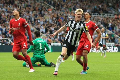 Newcastle v Liverpool: Premier League – live | Premier League 6 Newcastle United's Anthony Gordon celebrates scoring.
