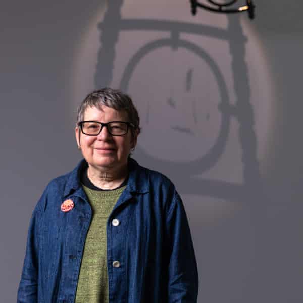 Julie Gough with her work The Promise ll, Tarnanthi 2021, Art Gallery of South Australia, Adelaide.
