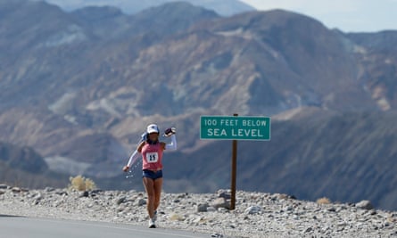 Ultrarunner Shannon Farar-Griefer in Death Valley for the 135 mile Badwater Ultramarathon.