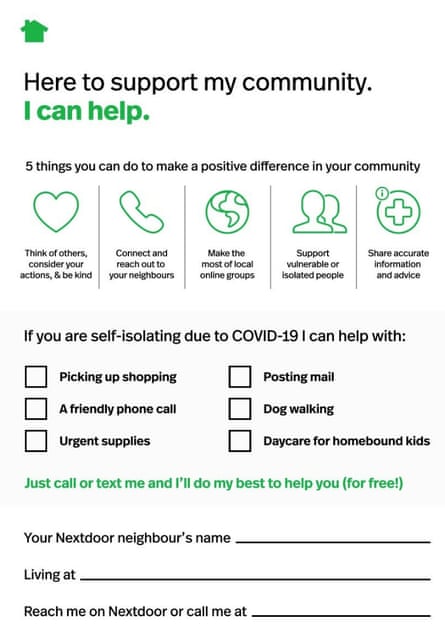 Community website Nextdoor’s Covid 19 flyer