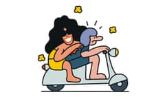 Illustration showing a man and woman on a scooter
