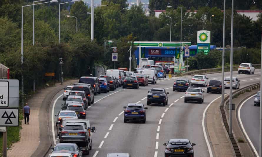 Queues for petrol in Chingford, London.
