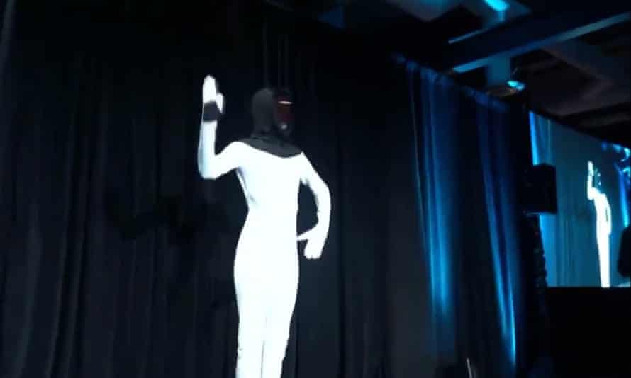 A screen grab from a video of the Tesla Bot launch event