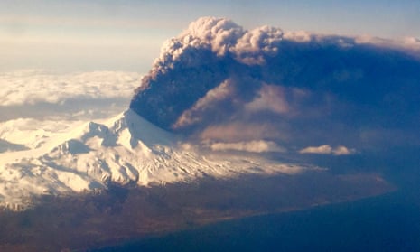 Pavlof Volcano, one of Alaska’s most active volcanoes, erupts in this picture taken on Sunday.
