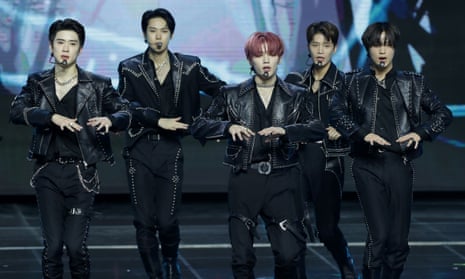 Members of NCT 127 performing during an awards show in Seoul, South Korea, in January