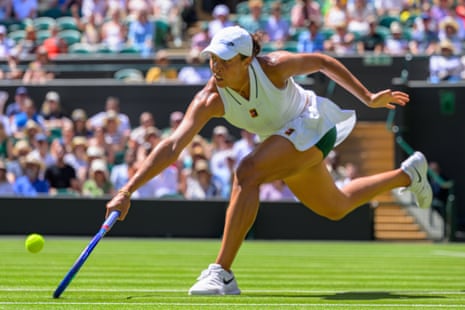 Madison Keys stretches for a return during her victory over Katie Swan.