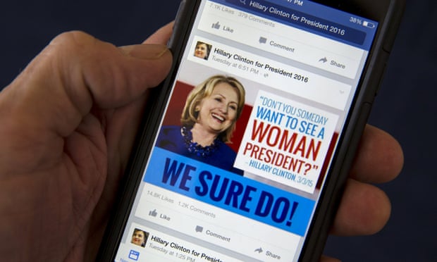A Facebook page promotes Hillary Clinton as president.