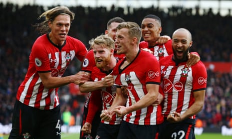 James Ward-Prowse is mobbed by his teammates after bending in another beauty to earn Southampton a crucial victory against Tottenham.