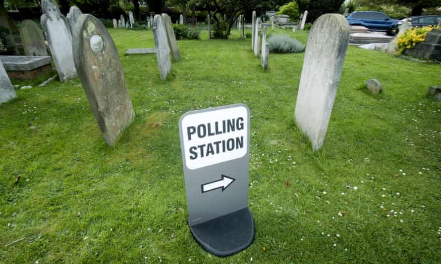 Polling station sign in a Wimbledon cemetery