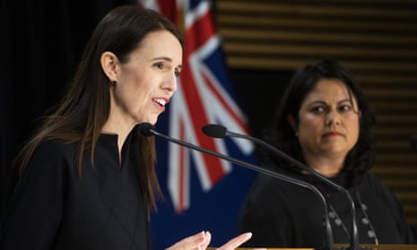 New Zealand Prime Minister Jacinda Ardern at a press conference with Covid-19 Response Minister Ayesha Verrall
