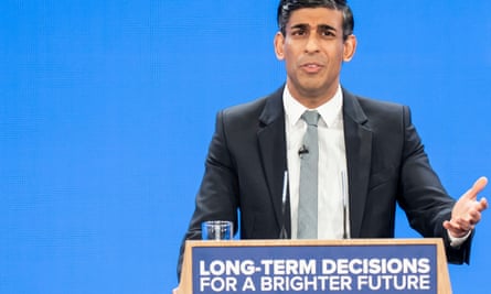 Rishi Sunak delivers his keynote speech at the Conservative party conference, Manchester, 4 October 2023.