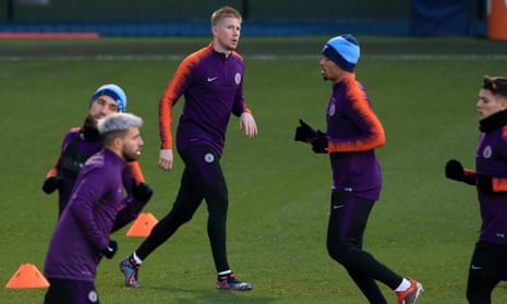 Kevin De Bruyne in training on the eve of Manchester City’s Champions League match against Hoffenheim.