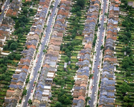 Aerial view terrace houses and gardens, Tufnell Park