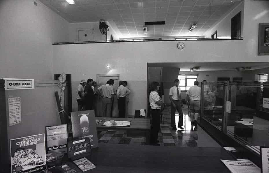 Police inside the bank after the robbery in 1978
